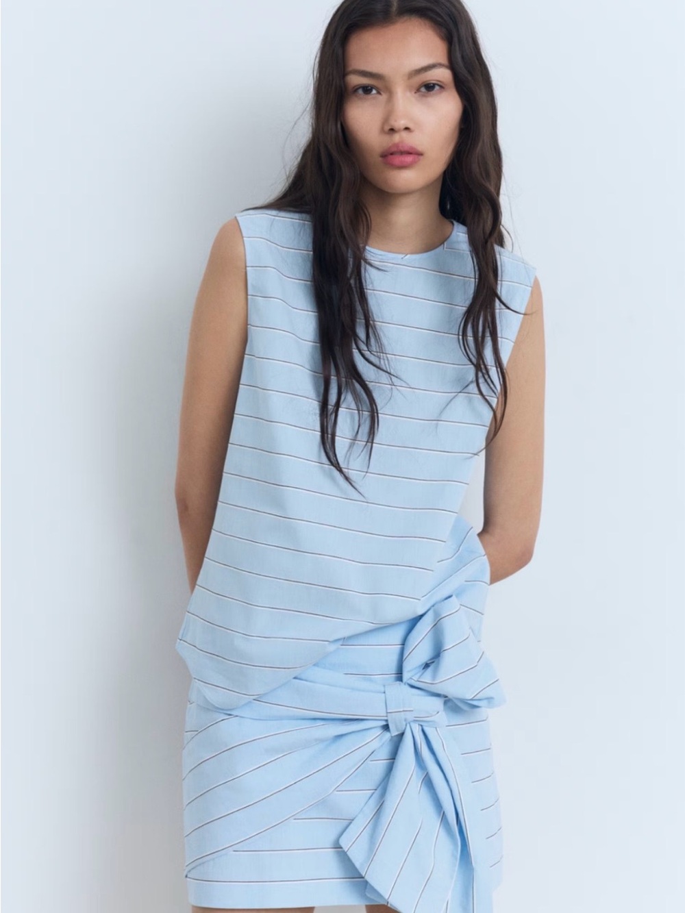 Mango Light Blue Striped Sleeveless Tank